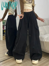 Lunivop Vintage Baggy Cargo Pants Women Y2K Sweatpants Drawstring High Waist Pocket Patchwork Wide